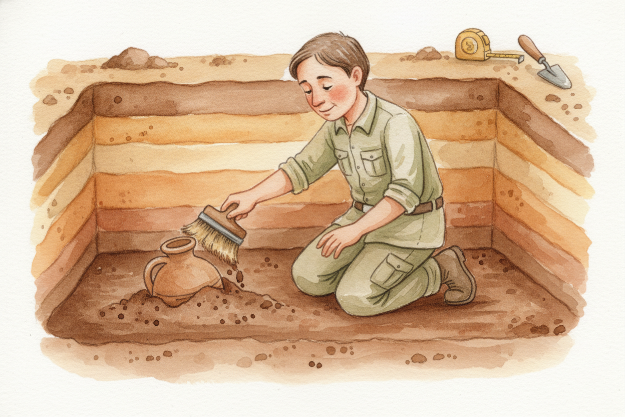 Archaeologists dig into the ground ~~like detectives searching for evidence~~. *Buried under dirt and time*, they find t