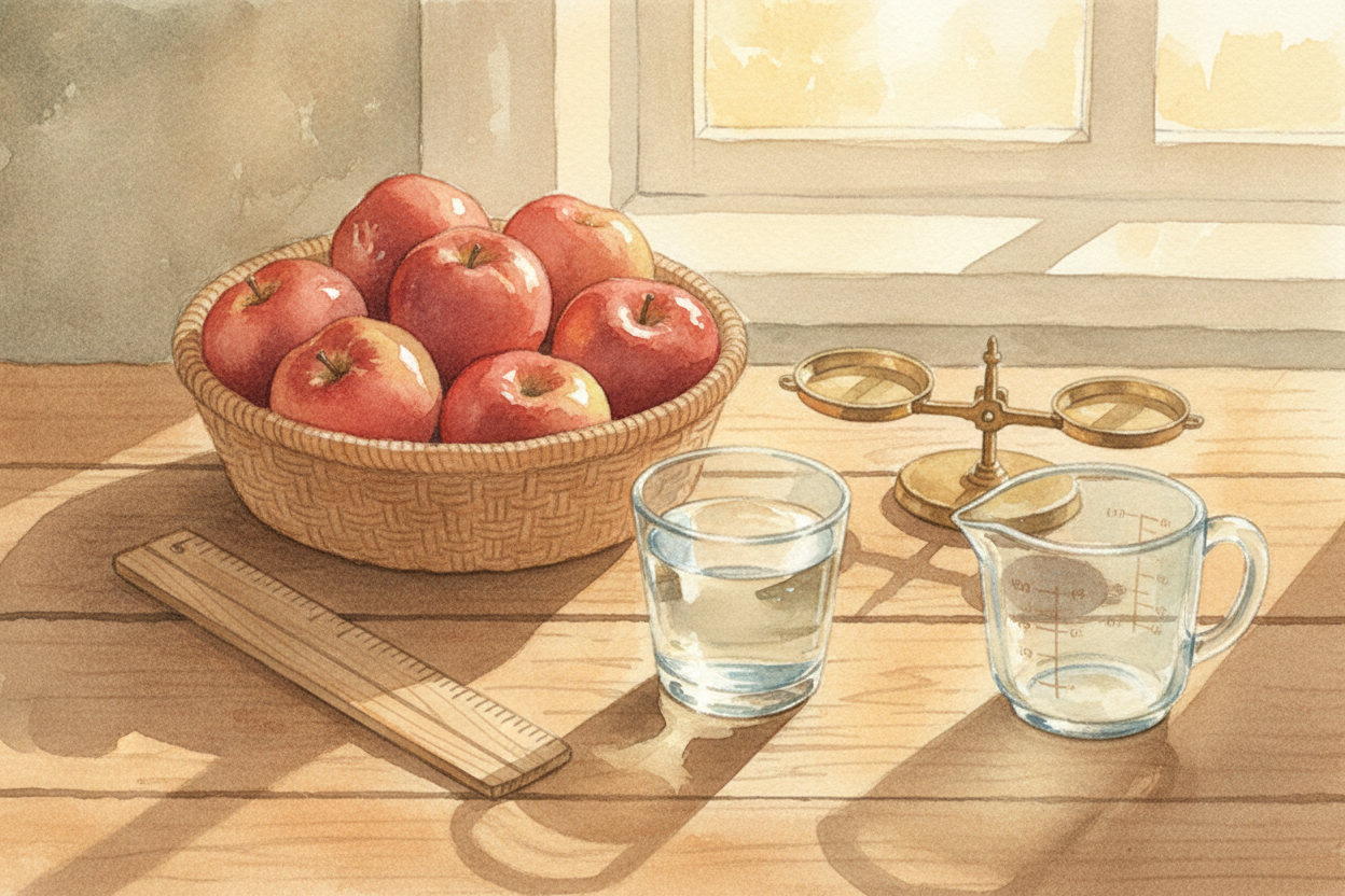 And the apples? Still just apples. The table, still a table. They never learned how big or heavy they were. ~~But now WE