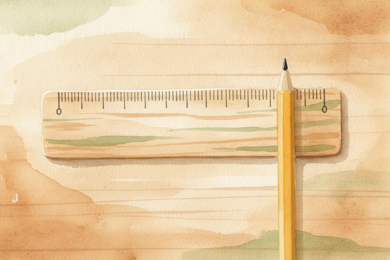 A ruler is just that stick chopped into **bite-sized pieces**. Lay it along something and *count the steps*: this pencil