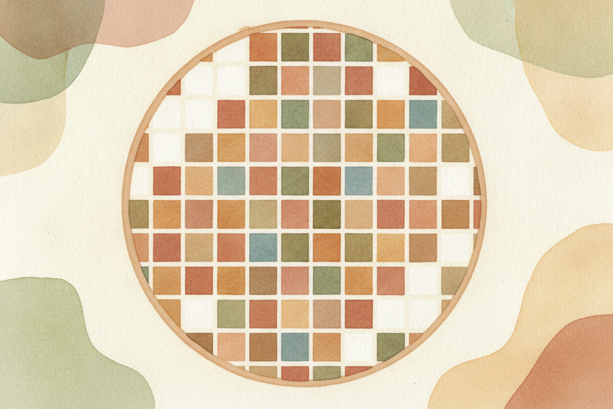 Now ~~the troublemaker arrives~~: the circle. It's all curves, and **curves **hate** square tiles**. Lay squares inside 