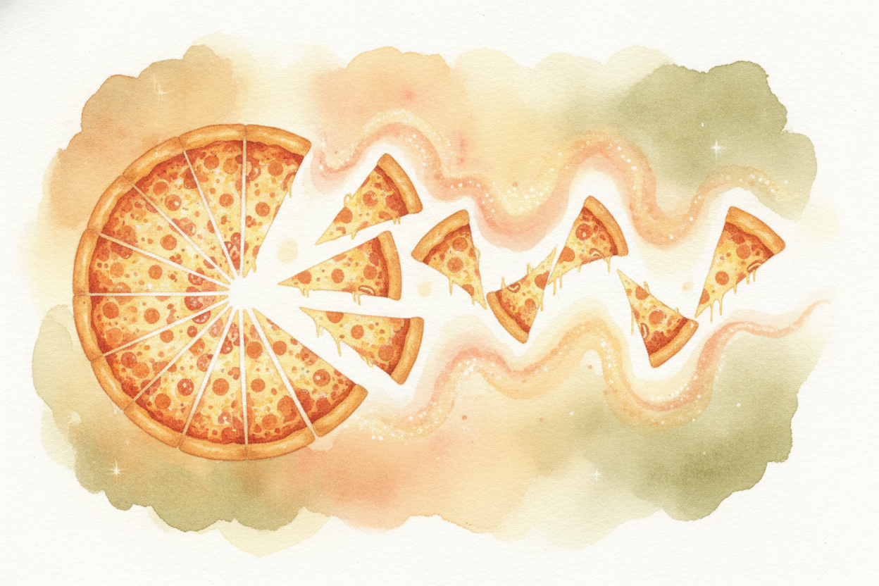 Slice the circle into thin wedges, like a pizza. Now lay the wedges side by side, points up, points down, up, down — and
