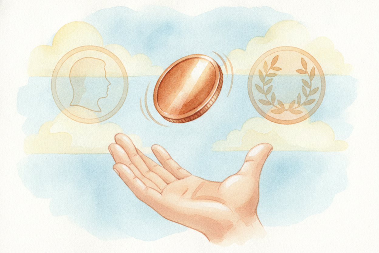 Start with the simplest gambler in the world: a coin. It has two sides, and nothing about it favors one over the other. 