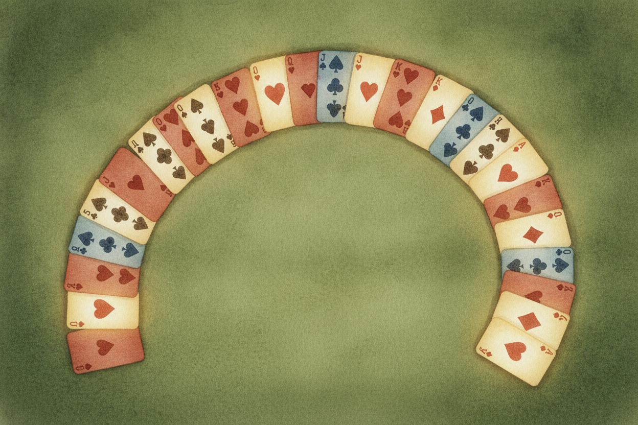 Cards are **just a bigger crowd**. A standard deck has fifty-two, and they're all different, which makes counting easy —