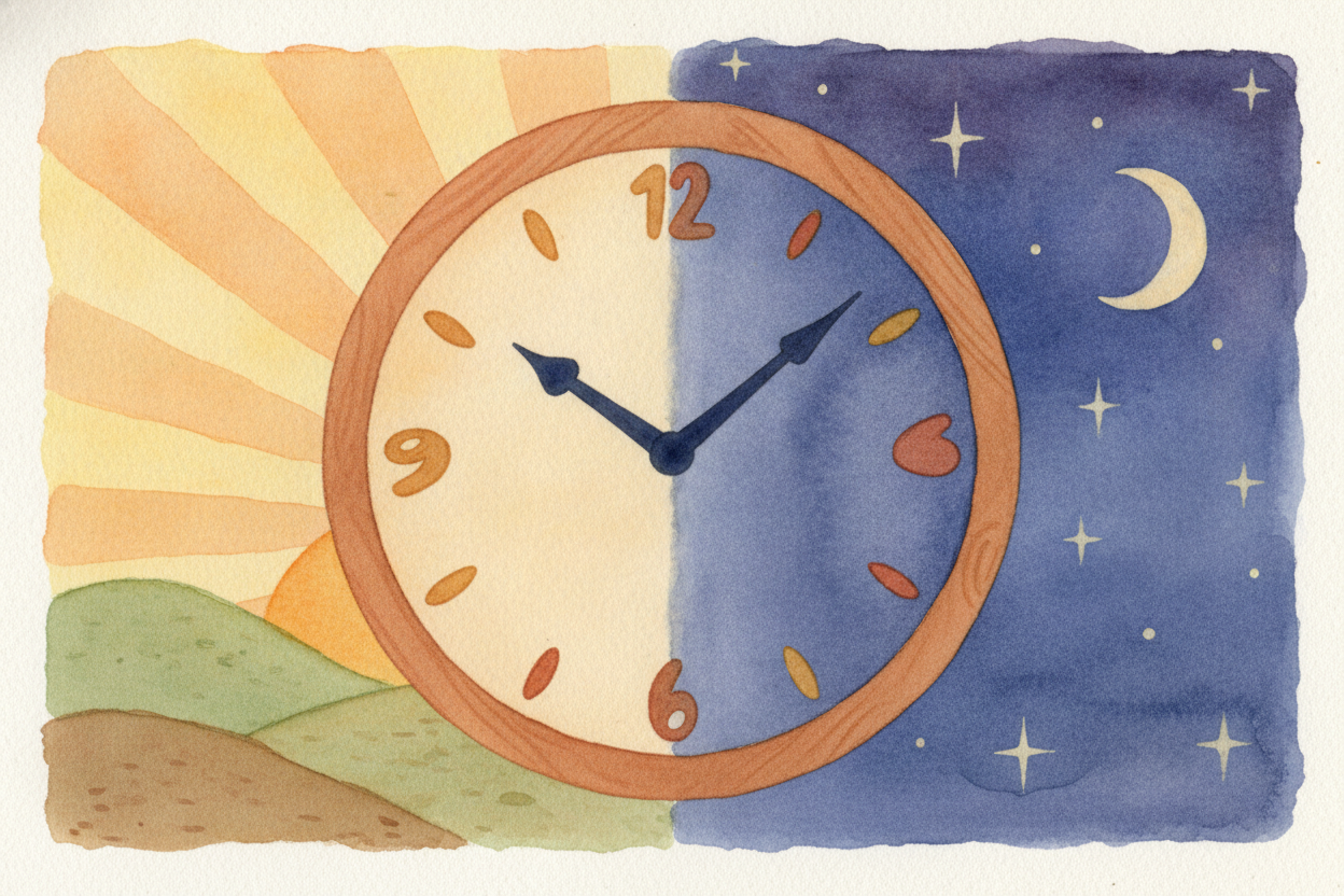 Now look at the clock's face. There's a ring of numbers, 1 through 12. But wait — a day has 24 hours, not 12! The trick 