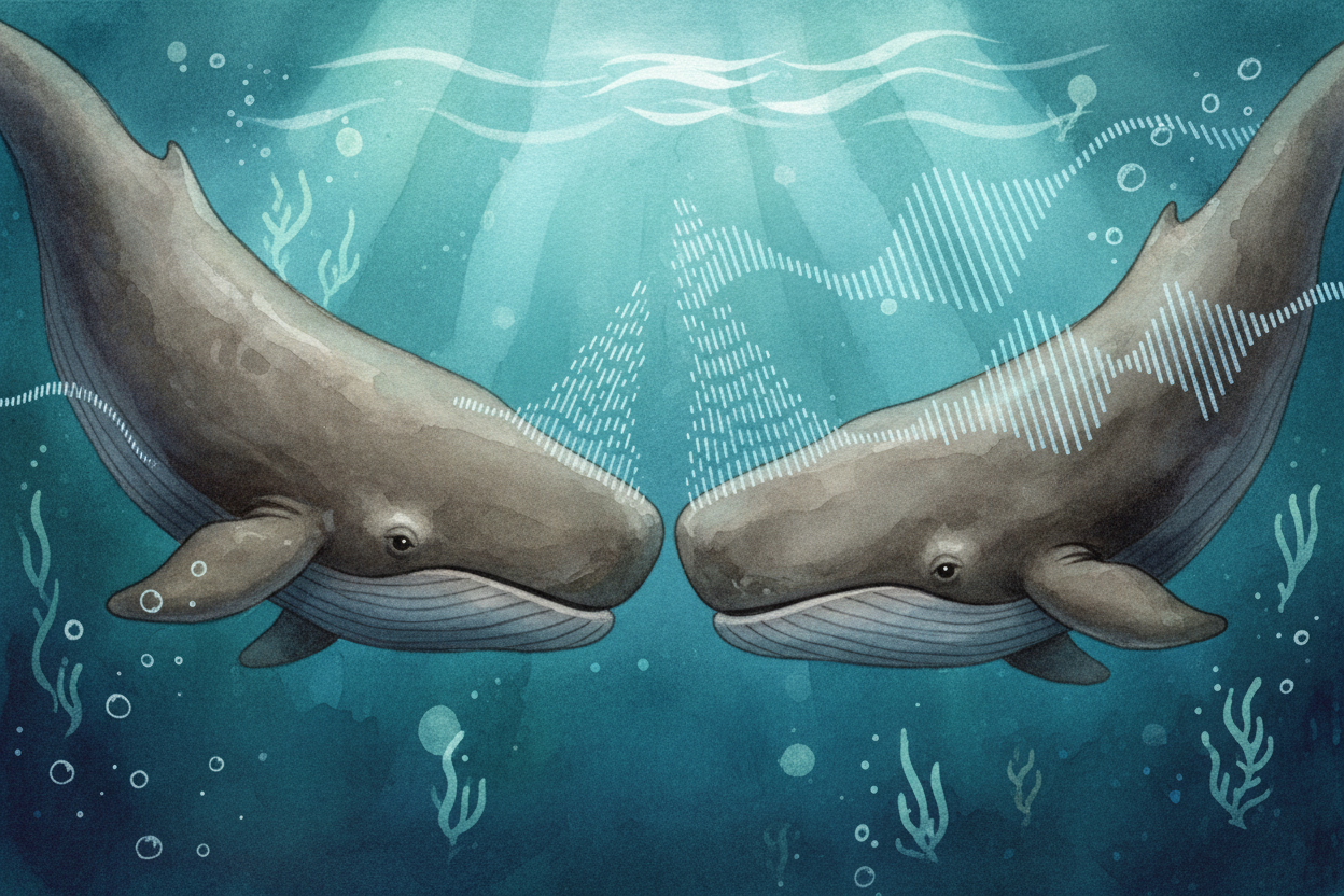 ++Sperm whales++, on the other hand, are the percussionists. They make rapid clicks — ~~cuh-cuh-cuh-click-click~~ — like