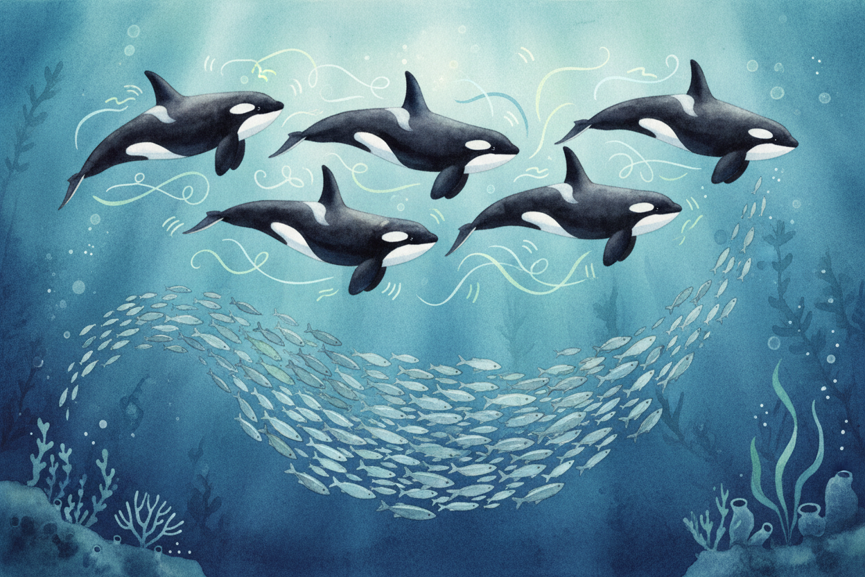 ~~Sometimes whales talk in secret codes~~ that humans only recently cracked. ++Orcas++, for example, use specific calls 