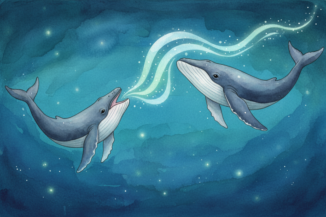 So when a ++humpback++ floats in the midnight ocean and lets loose a **twenty-minute song that twists and loops back on 