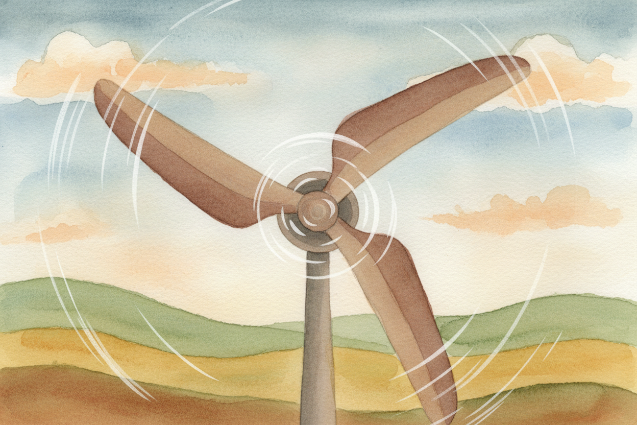 The three blades are all bolted to a central ++hub++, **like spokes on a bicycle wheel**. When the wind spins them, the 
