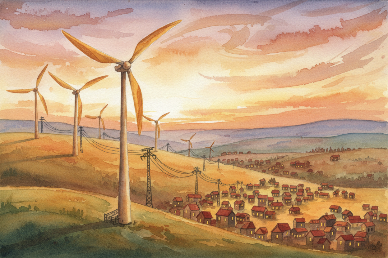 And the turbine just keeps going. As long as the wind blows, the blades spin, the gears speed it up, the generator shove