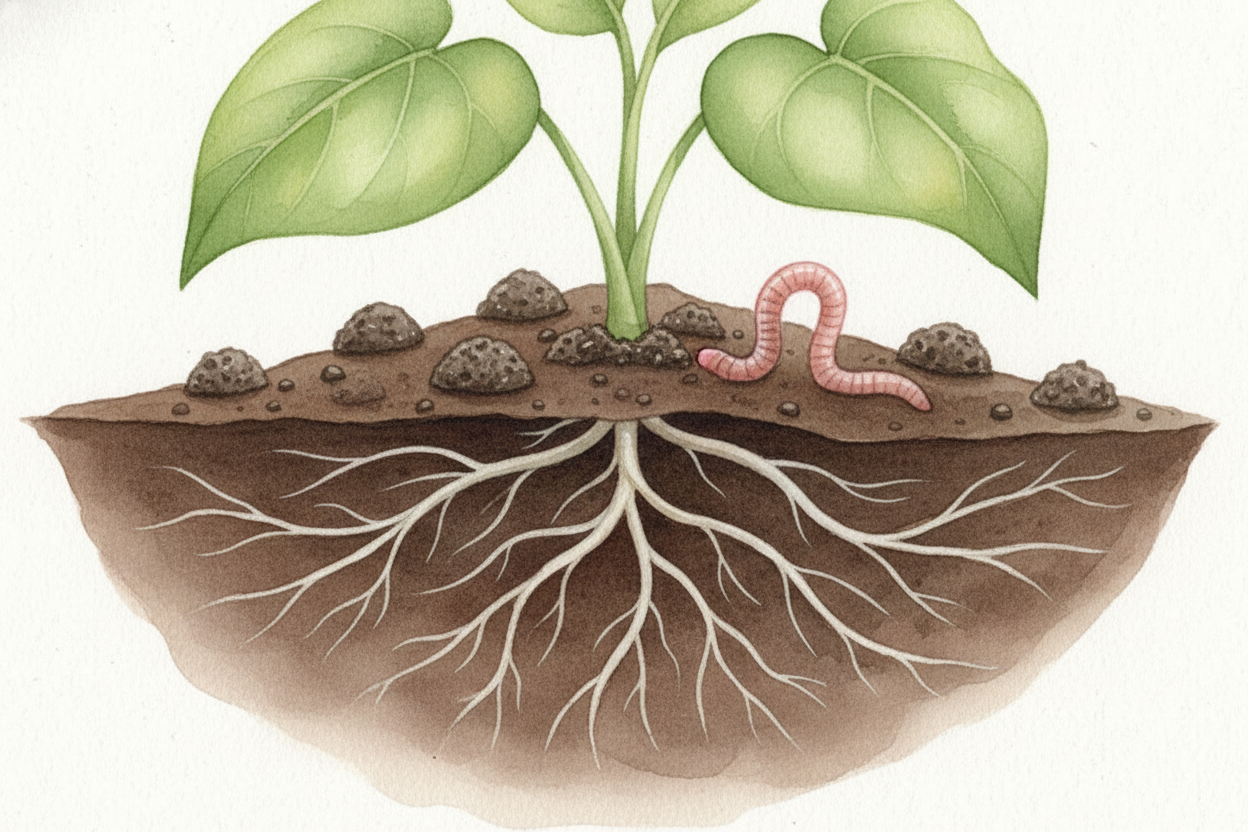 What comes out the other end? Worm poop. Scientists call it "++castings++," but ~~let's be honest~~ — it's poop. And thi