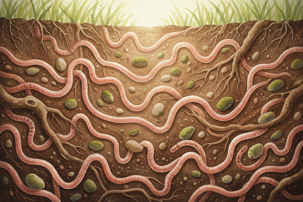 And they work nonstop. One worm might not seem like much, but healthy soil can hold **hundreds of worms in every square 