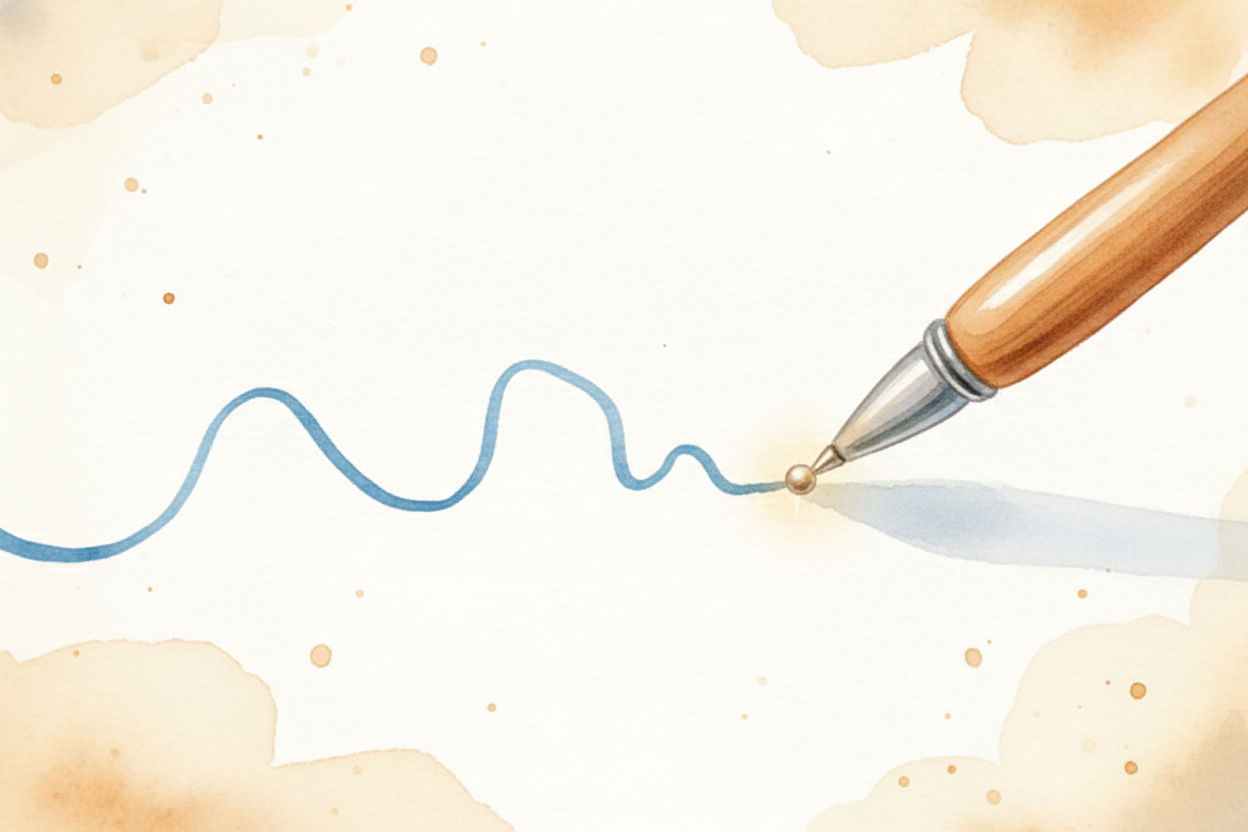 You press a pen to paper and ~~boom~~ — a perfect blue line appears. **No dipping in an inkwell, no mess**, just *smooth