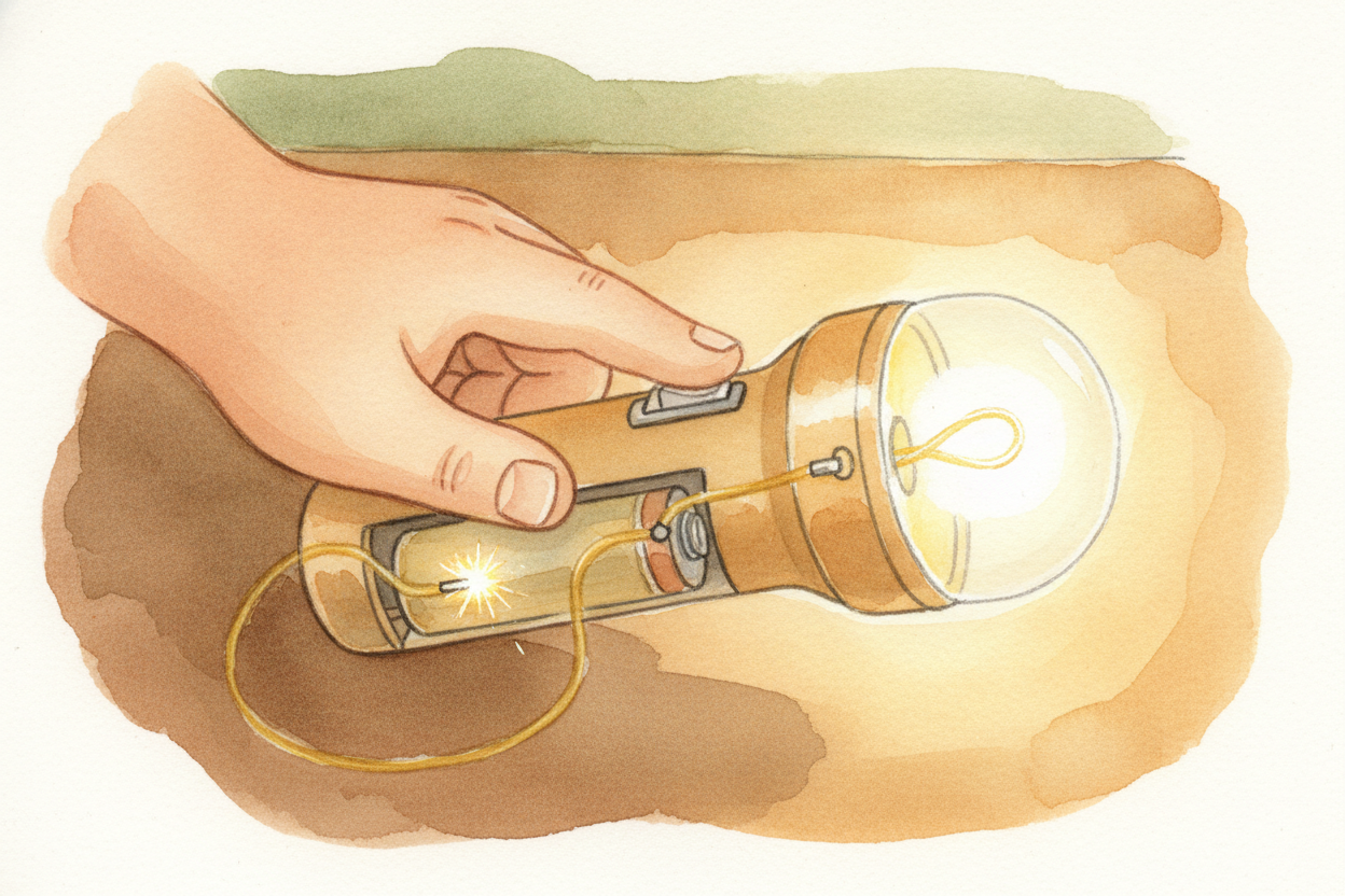 Then you slot it into a flashlight and flick the switch. ~~Click!~~ **You've just built a road** — _a wire path that loo