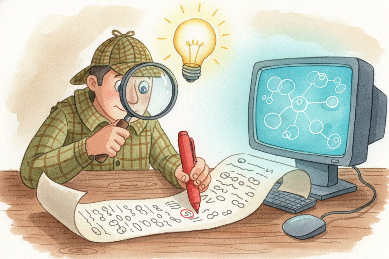 Finding bugs is **detective work**. Programmers read through the code line by line, add little checkpoints that print ou