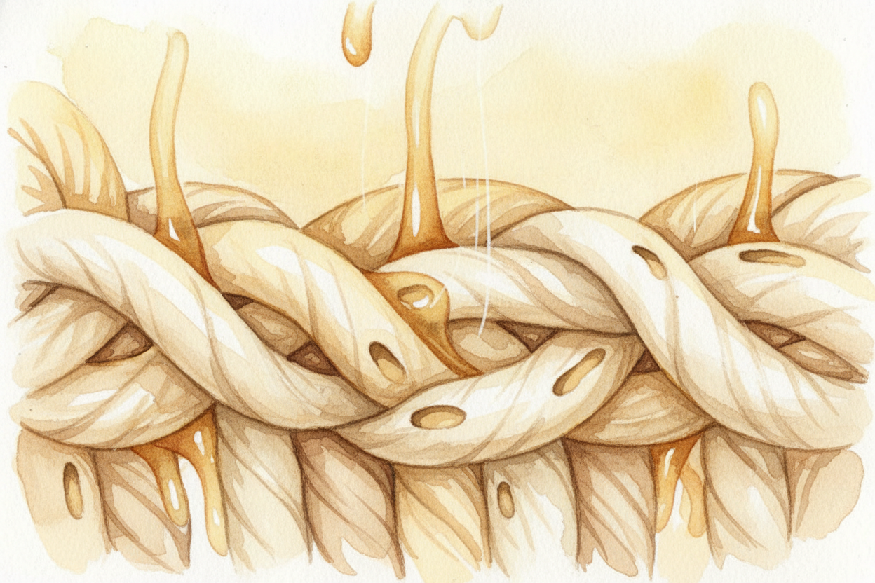 Now the wick — that braided cotton string — ~~does something clever~~. It soaks up the liquid wax **like a paper towel s