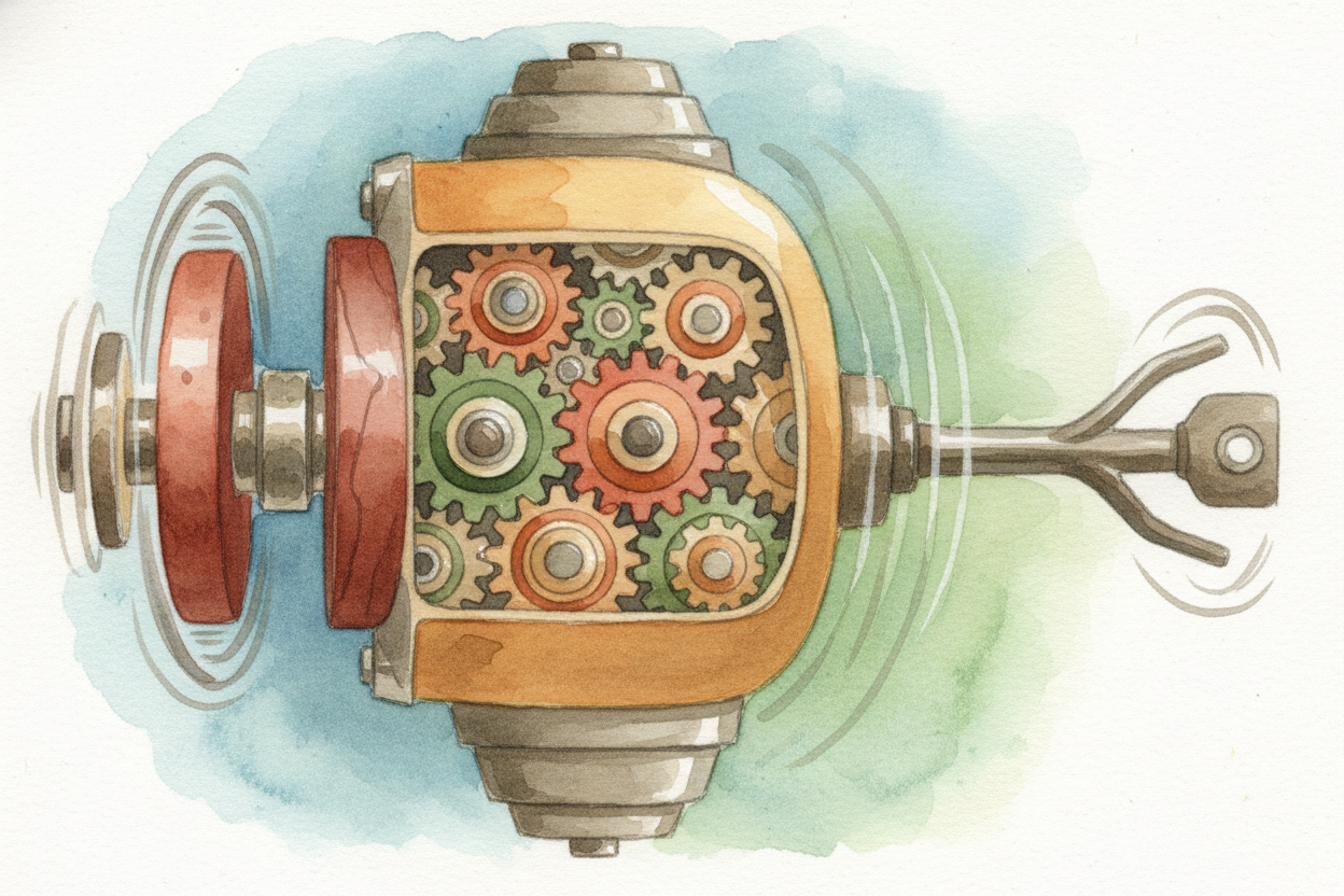 That spinning crankshaft is now **packed with energy** from all those explosions. The energy travels through the transmi