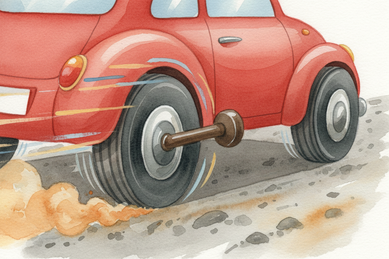 The driveshaft delivers that spin to the axle, and the axle turns the wheels. The wheels grip the road, and _friction be