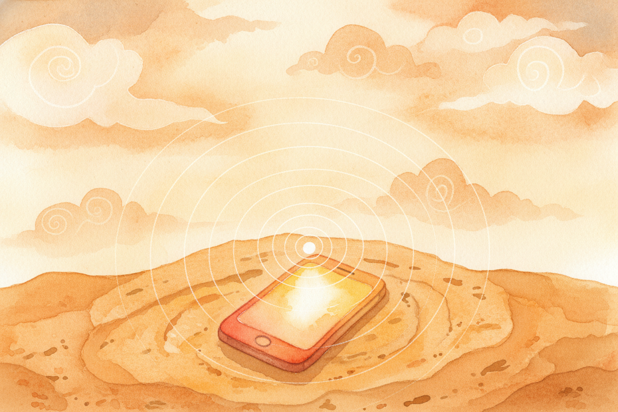 ~~Now here's the trick.~~ Those numbers ride out of your phone on a radio wave — an **invisible ripple** that zips throu
