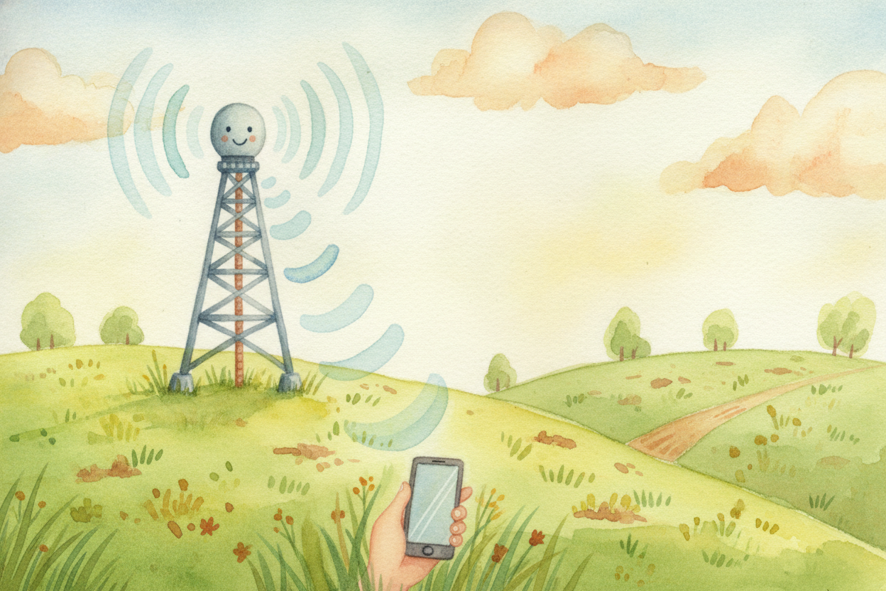Your voice doesn't fly all the way on its own, though. Standing nearby is a tall tower — a ++cell tower++ — listening fo