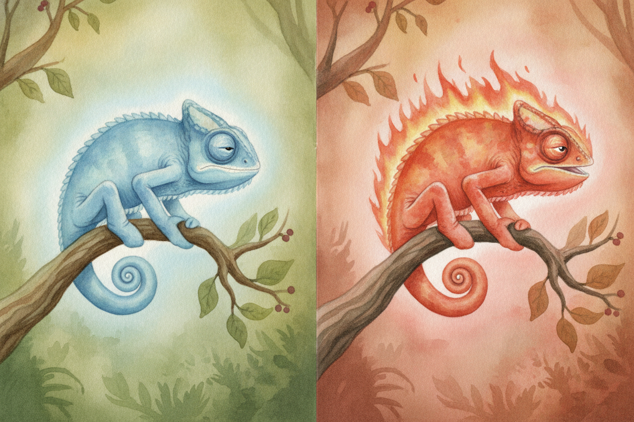 ~~First, let's bust a myth.~~ A chameleon does **NOT** change color to match the wallpaper _like a sneaky spy_. Most of 