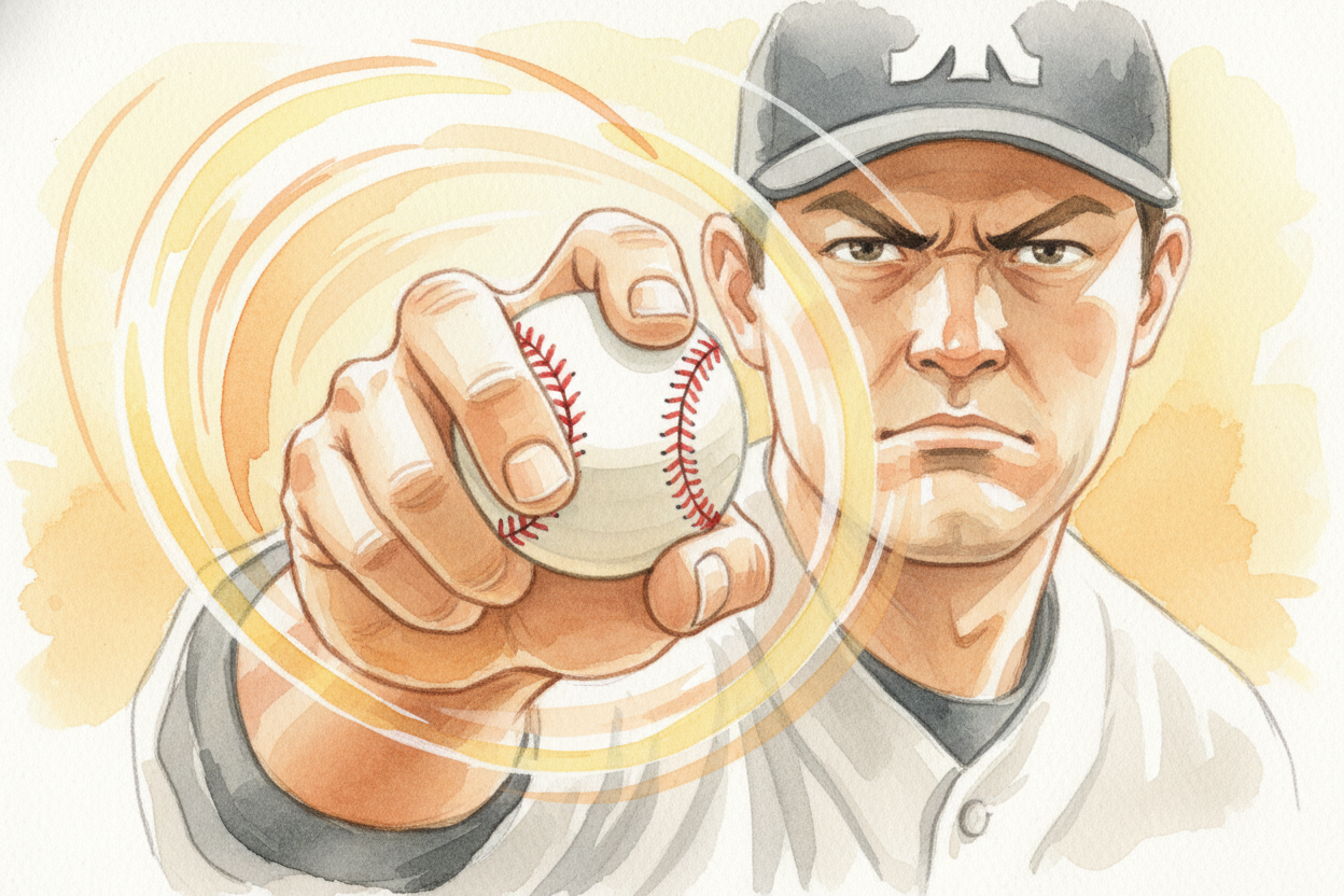 **The secret is spin**. When the pitcher releases the ball, their fingers snap down hard across the seams, making the ba