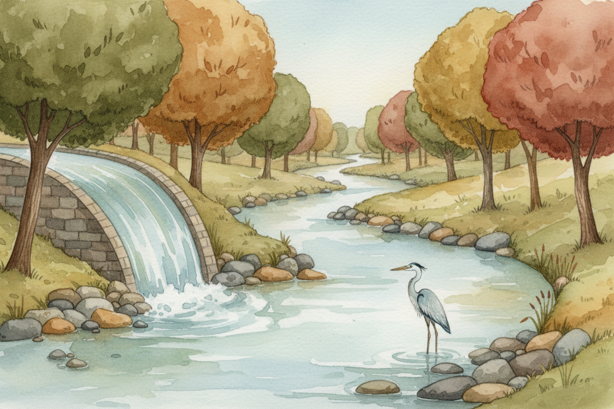 ~~Meanwhile~~, the water that spun the turbine? It's **not destroyed or used up** — it just keeps going. It flows out th
