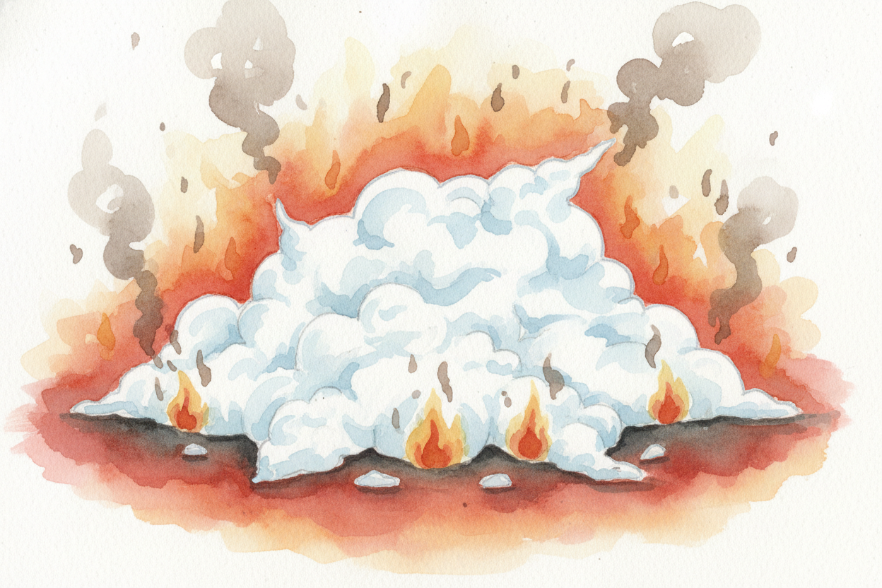 Some fire extinguishers use foam instead of powder. Foam is even better at smothering because it sticks. It spreads over