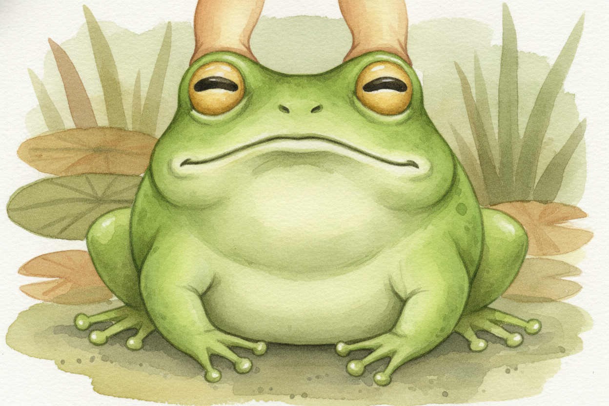 The frog uses its eyeballs. ~~Really!~~ It **pulls its bulgy eyes down INTO its head**, and they press against the bug f