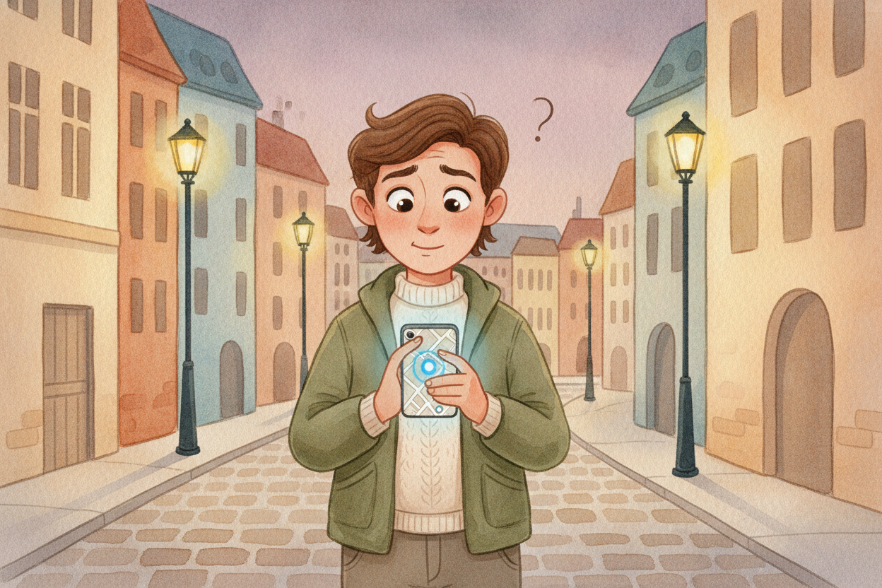 You're standing in the middle of a strange city, holding your phone, and a little blue dot announces with total confiden
