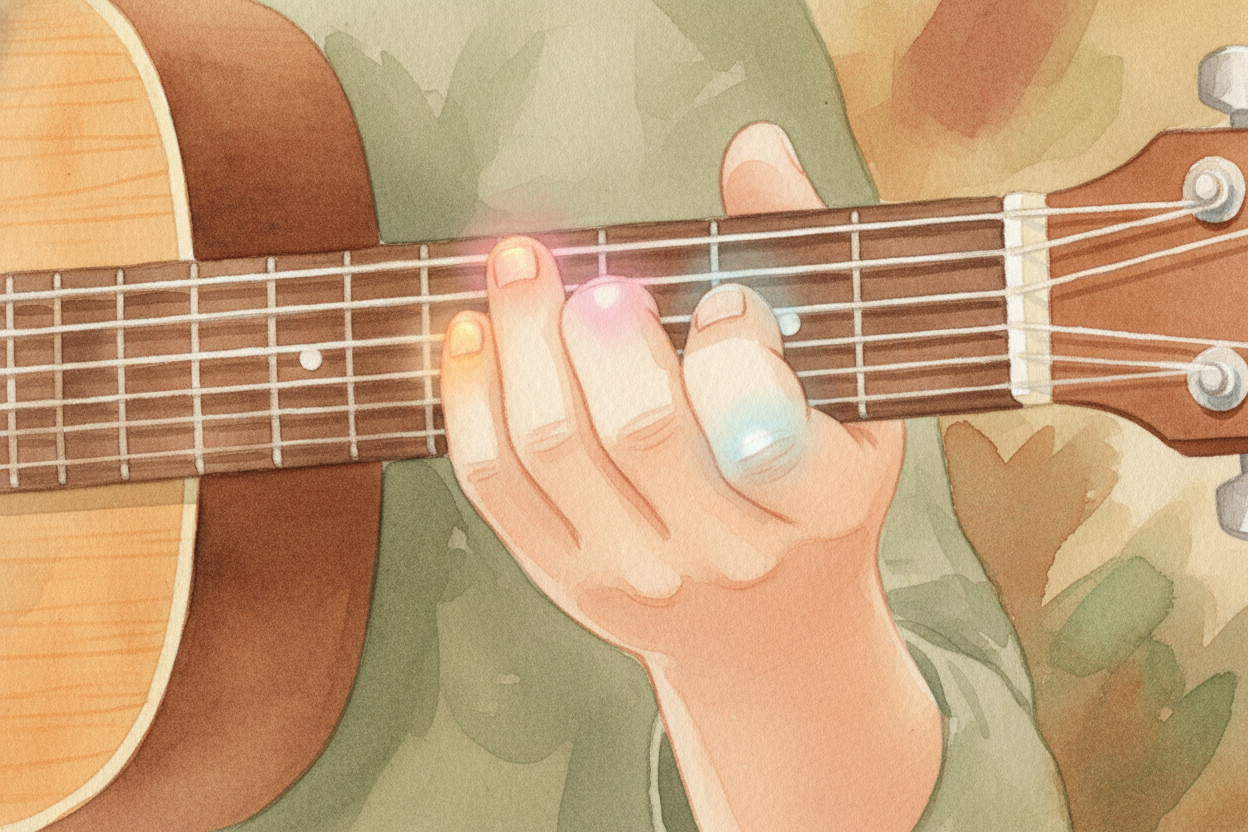 ~~Now the magic becomes clear.~~ Each string starts at a different pitch. Press down at the same fret on different strin