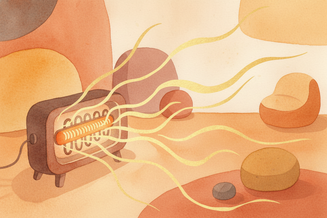But there's a third way heat escapes the heater, and it's the sneakiest. Anything hot glows with invisible light called 