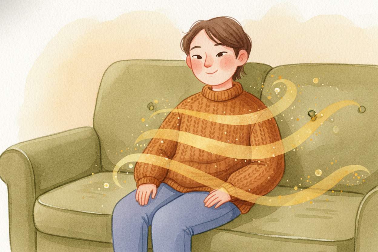 When those rays hit you, your clothes, the couch — ~~they don't bounce off~~. They soak in and *make the molecules in wh