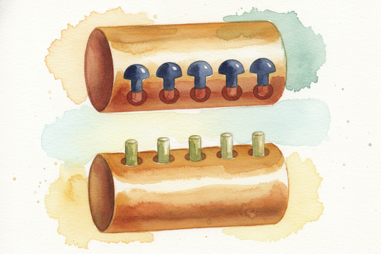 ~~That flat line is the finish line.~~ Now the top pins sit **completely above** the cylinder, and the bottom pins sit *