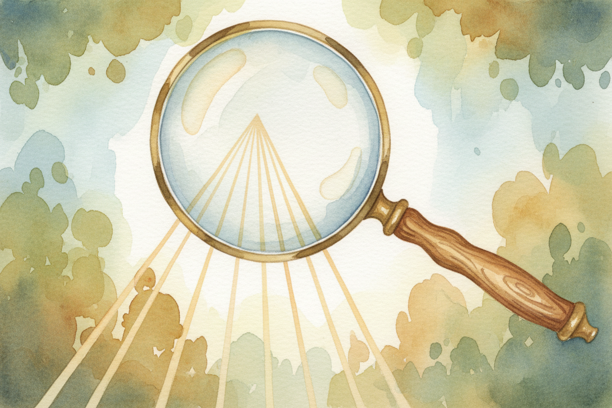 A magnifying glass is **just a curved piece of glass** — thicker in the middle, thinner at the edges. When those straigh