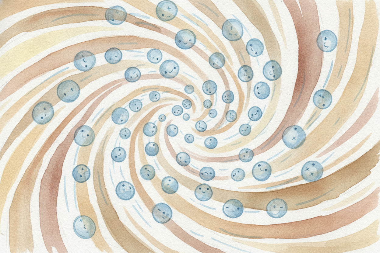 ~~Here's where it all clicks together.~~ Those flipping waves grab the little water molecules and spin them — **flip, fl