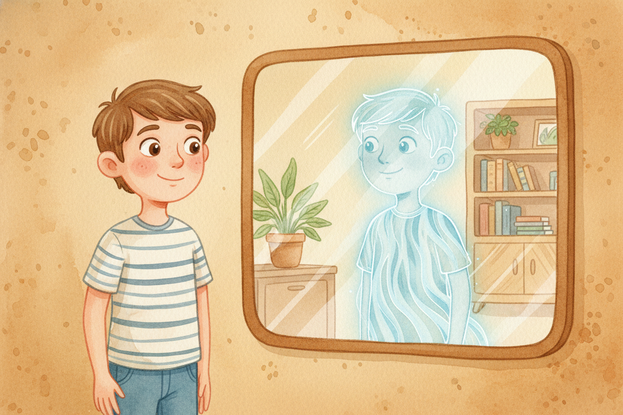 But there's nobody behind the mirror. It's a trick — a **beautiful, perfect trick of geometry**. Your brain can't tell t