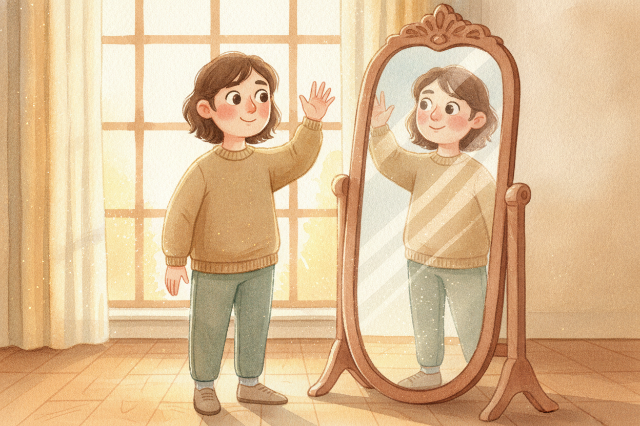 Tomorrow morning, when you wave at the glass, you'll know the truth. ~~That isn't a twin saying hello.~~ That's **a few 