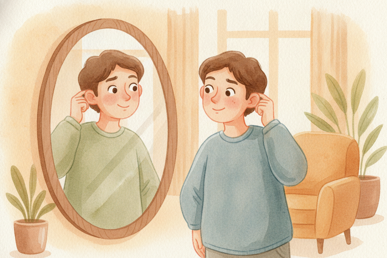~~But your reflection has a quirk.~~ Lift your right hand, and the figure in the mirror lifts the hand on *your* right s