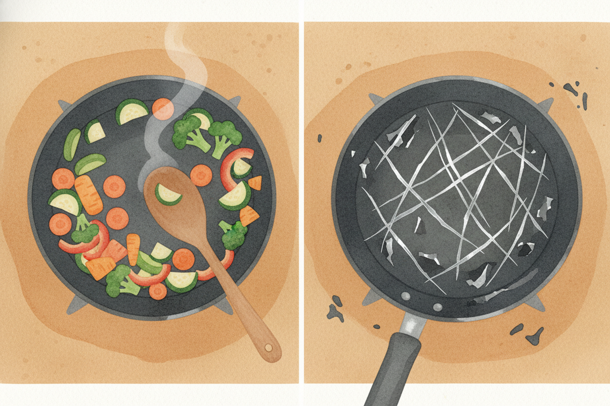 Of course, nonstick pans aren't indestructible. Scratch the coating with a metal fork or overheat it on high, and you'll