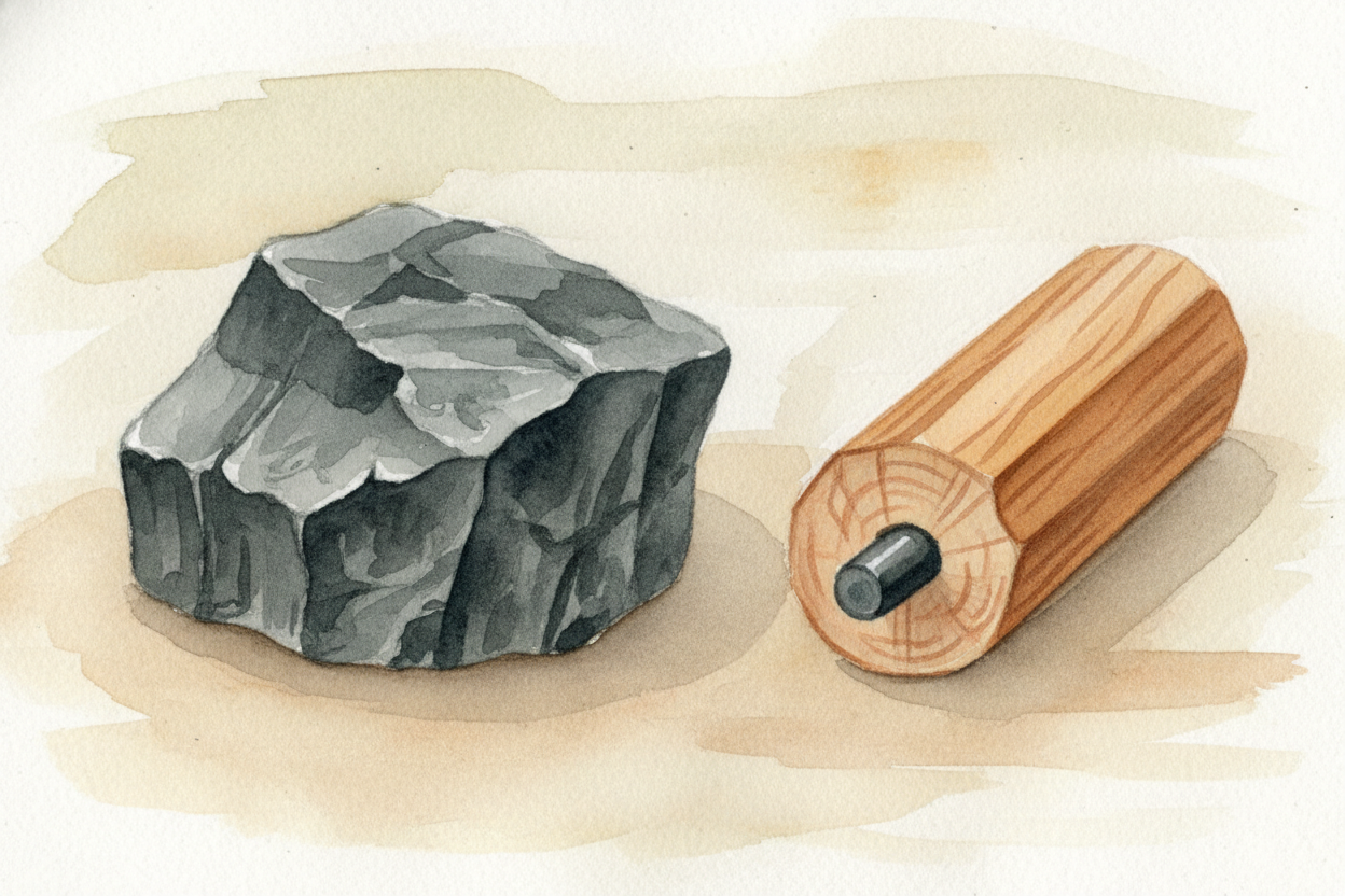 The "lead" in your pencil ~~isn't actually lead~~ — it's ++graphite++, a soft gray mineral made entirely of *carbon atom