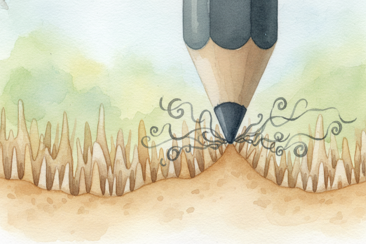 Paper looks smooth, but up close it's a ~~jungle of tiny wood fibers~~ poking up in all directions, **rough and grabby**