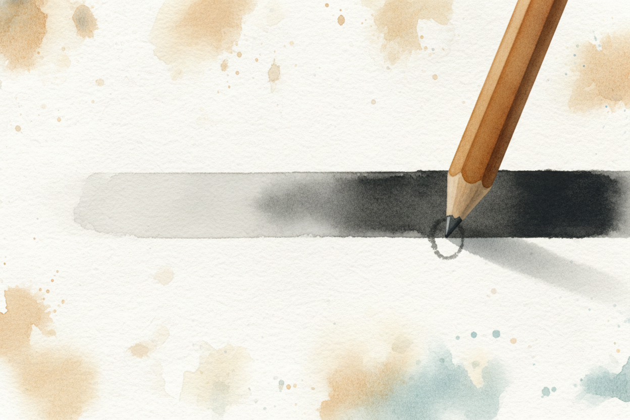 ~~The harder you press~~, the more sheets peel off and stick to the paper's fibers. Press lightly and you get a pale gra
