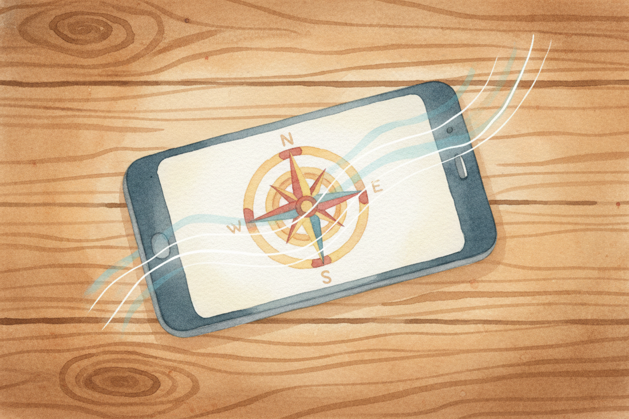 Some phones add a ++magnetometer++ too — a chip that feels Earth's magnetic field, **like a compass needle**. Now the ph