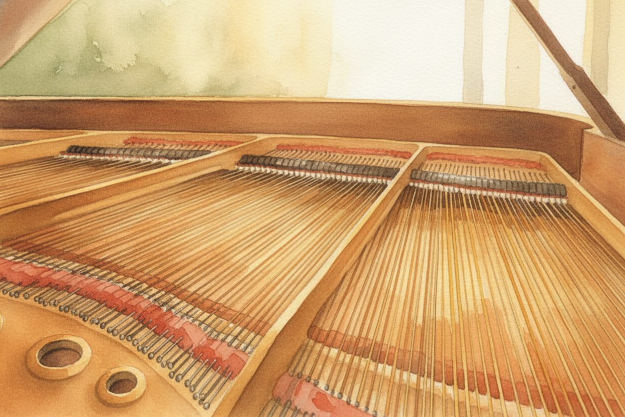 Different keys make different notes because each key has its own string, and each string is a different length and thick