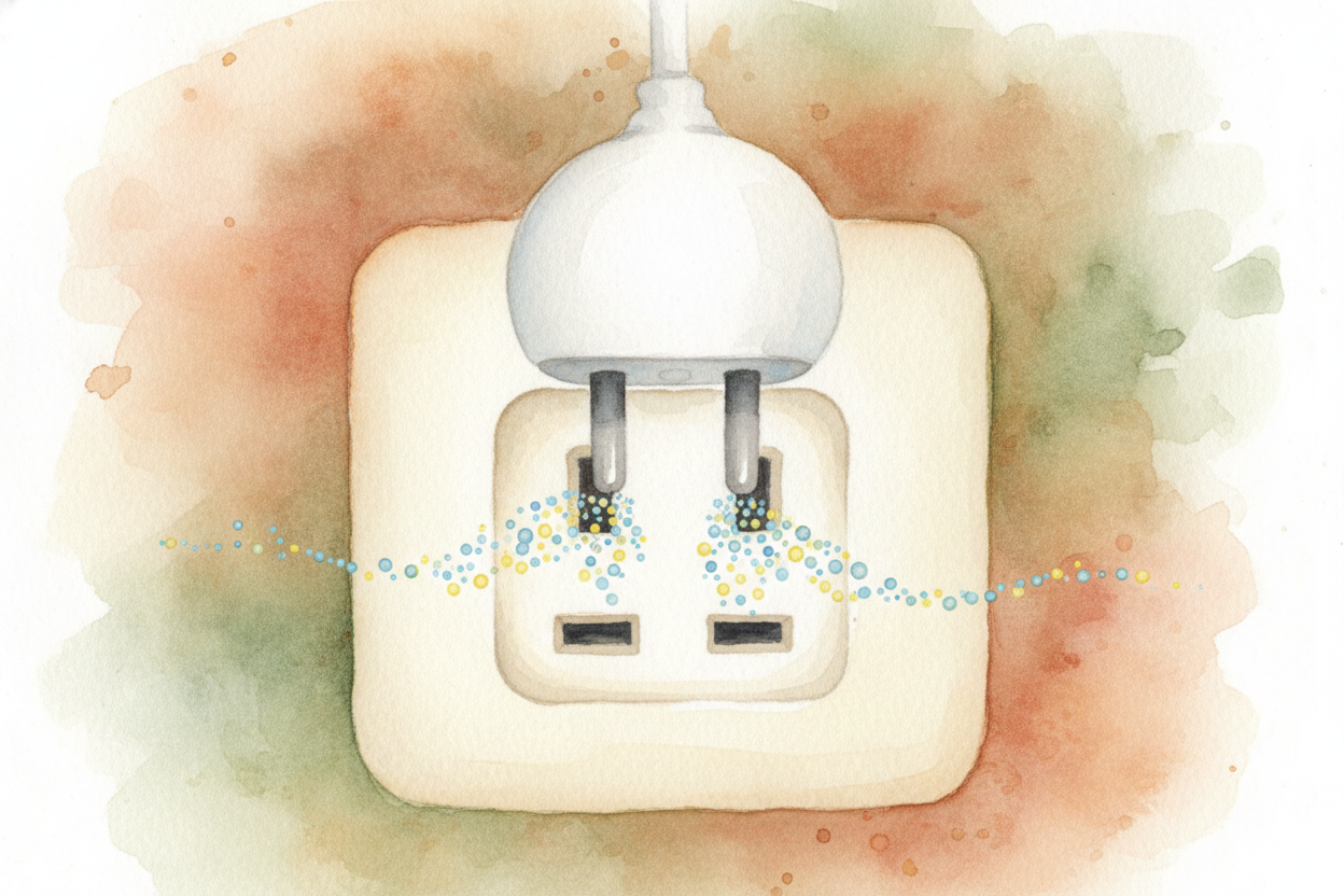The outlet has two slots. The narrow slot connects to the hot wire — ~~that's where electrons rush out~~. The wider slot