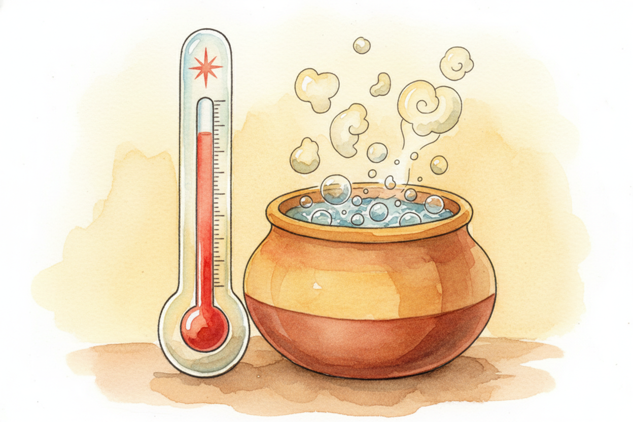 Down at sea level, the air **presses harder** on everything — including water. That pressure holds the water molecules t