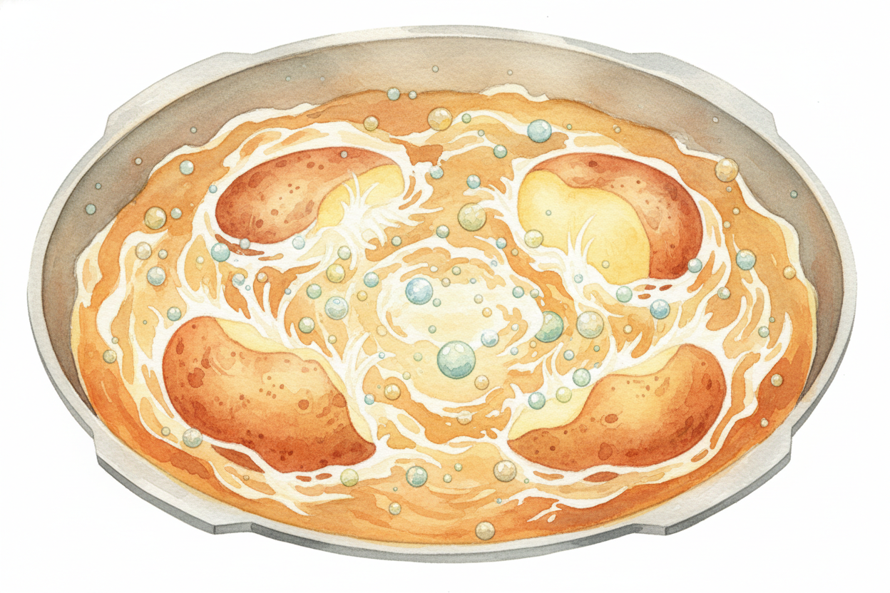 ~~And here's where the magic happens:~~ **heat is the engine of cooking**. *Hotter water means molecules moving faster*,