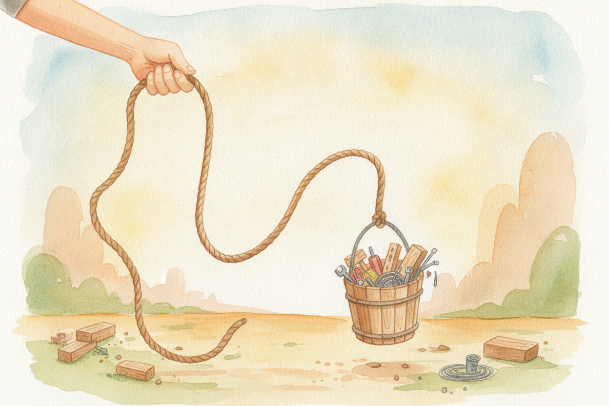 ~~But the universe is fair~~, and it never hands out free lunches. To lift that bucket one meter, you now have to pull *