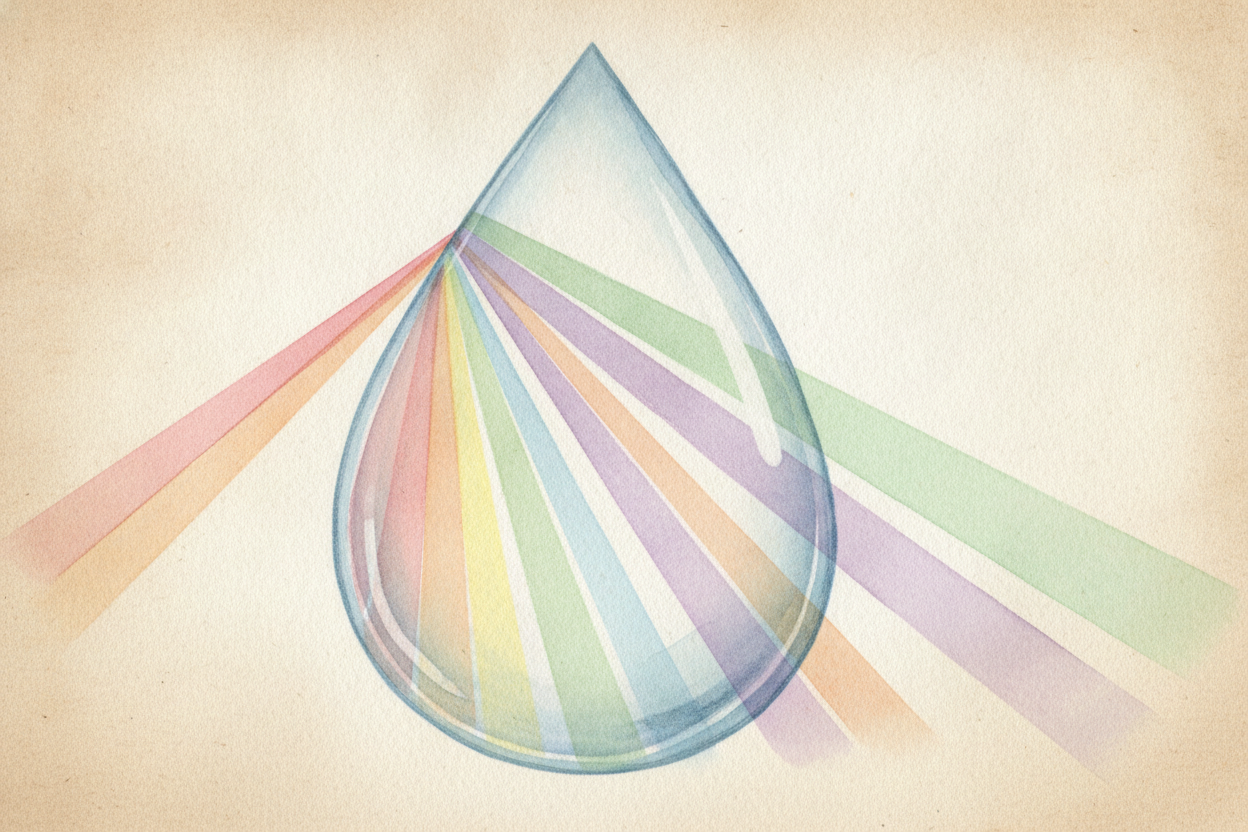 Inside the drop, the spread-out colors hit the far wall and bounce back, ~~like a ball off the inside of a bowl~~. Then 