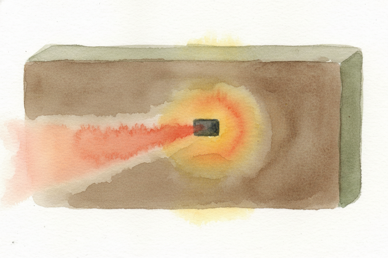 On the front of your TV, there's a little black window — the ++infrared receiver++. It's basically **a tiny eye that can